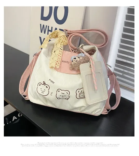 Design AIHITU STUDIO Cartoon Bear Print Silver Gray Hobo Bag - 39