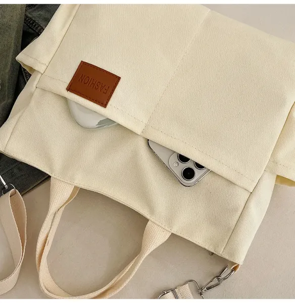 Design Canvas Tote Bag Beige Shoulder Handbag - 38