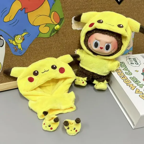 Pop Mart MOLLY x Pokémon Pikachu Hoodie Set Yellow Plush Doll Outfit Clothing - 1