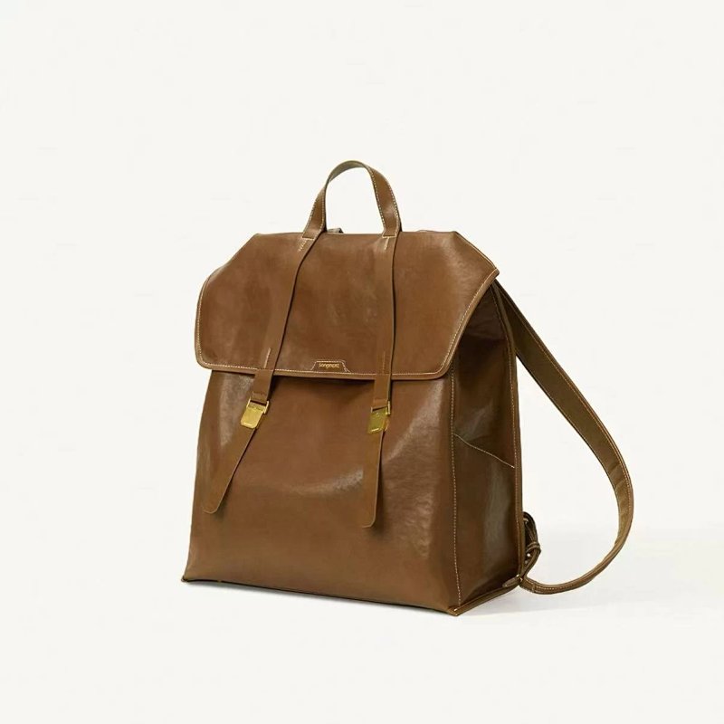 Songmont Fold-Over Leather Backpack Brown Backpacks