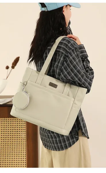 Design Tote Bag Olive Green Nylon Handbag with Detachable Coin Purse - 28