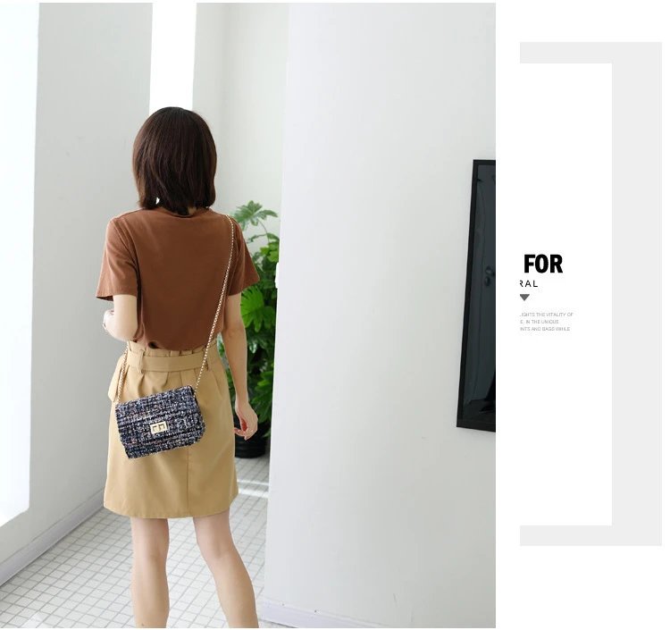 Design Tweed Chain Crossbody Bag in Black Multicolor Crossbody Bags - 5