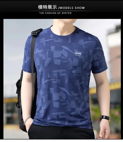 Design Jeep Spirit Geometric Print Navy T-Shirt T-Shirts - 13