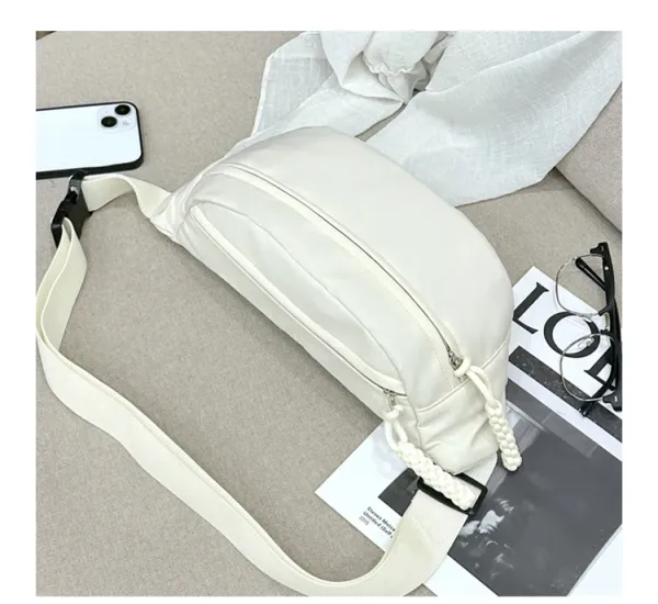 Design Minimalist Cream Belt Bag with Braided Pull Tabs - 21