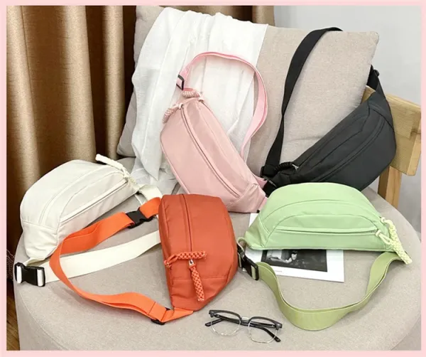 Design Minimalist Cream Belt Bag with Braided Pull Tabs - 5
