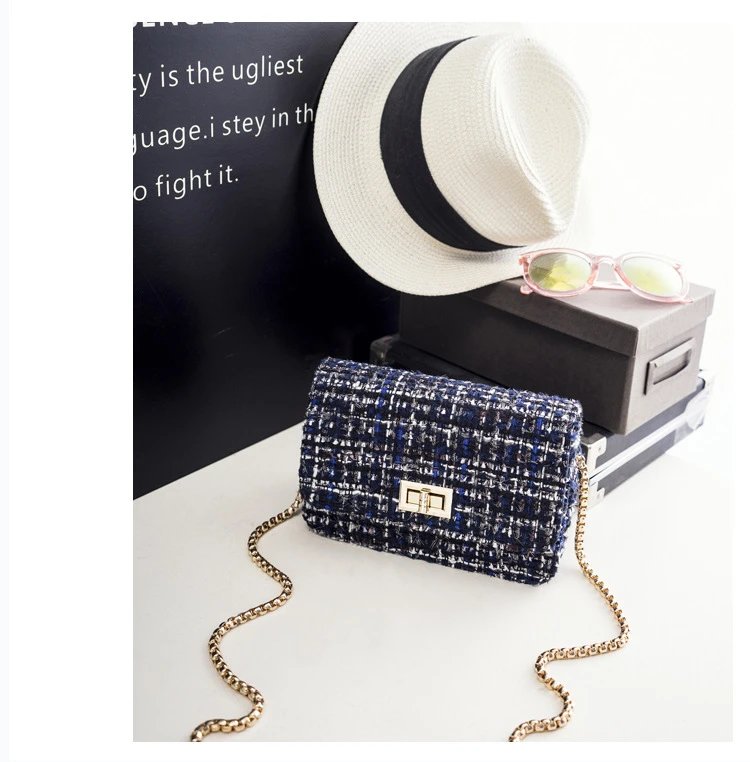 Design Tweed Chain Crossbody Bag in Black Multicolor Crossbody Bags - 18