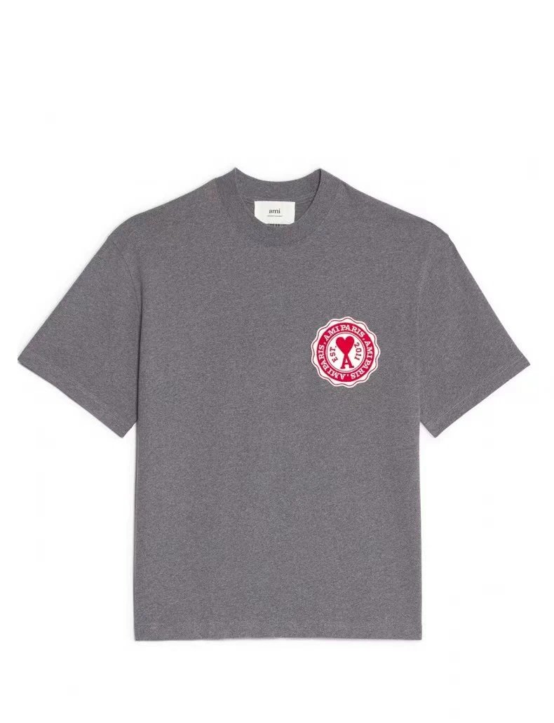 AMI Paris Logo Embroidered Beige T-Shirt - 8