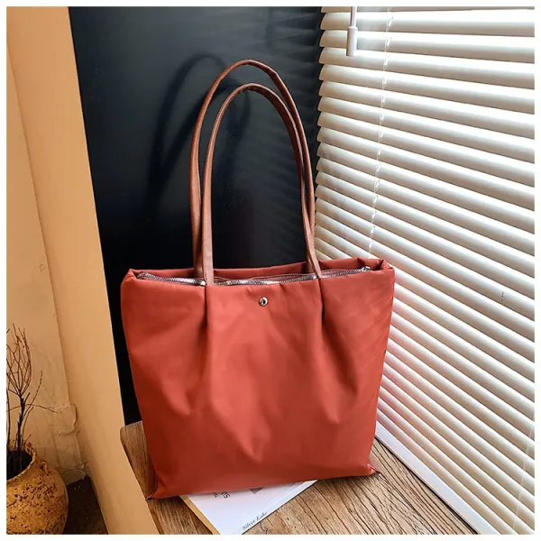 Design Tote Bag White with Brown Leather Handles - 17