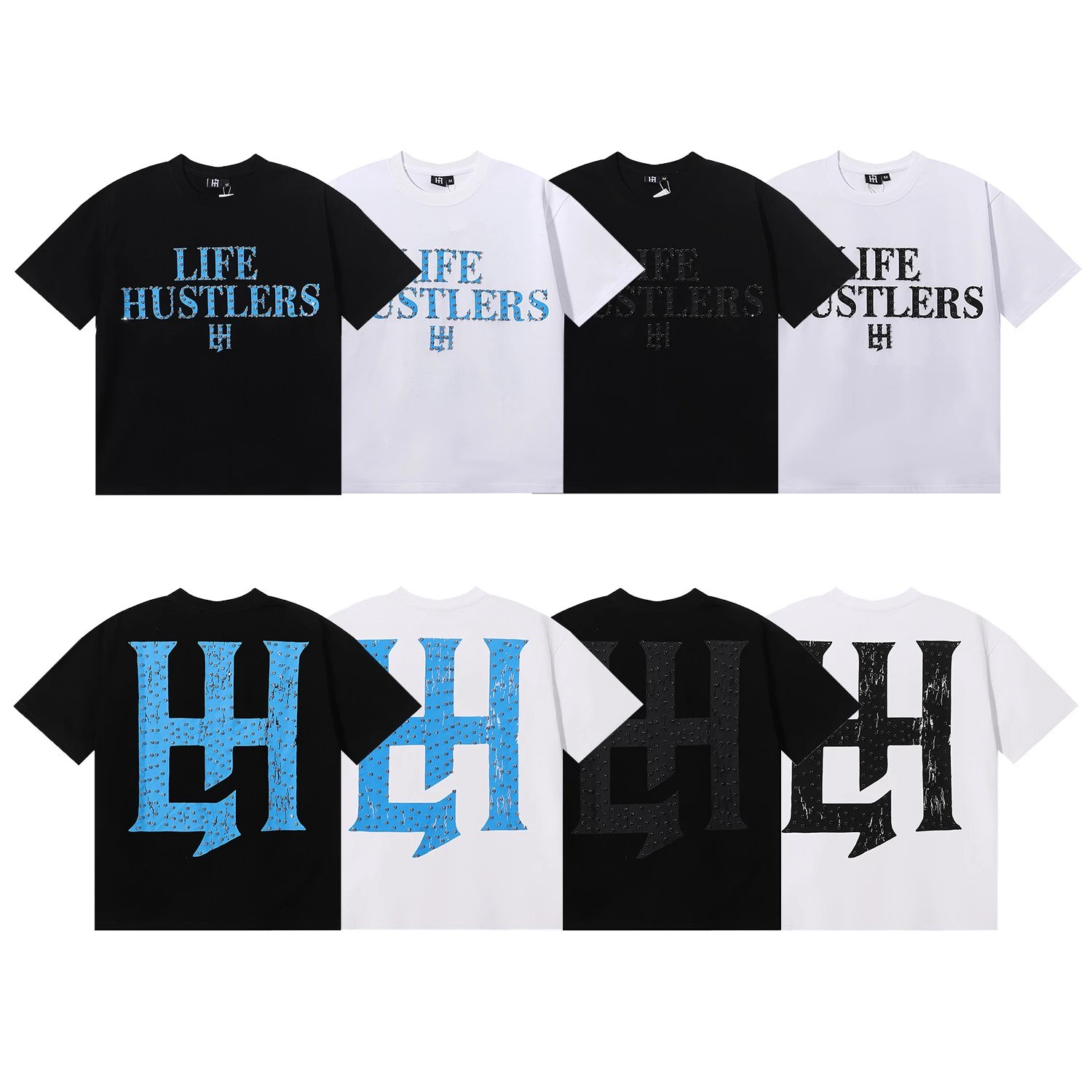 Life Hustlers Streetwear Sparkly Rhinestone-Embellished Minimalist Unisex Casual Short-Sleeve T-Shirt Wholesale