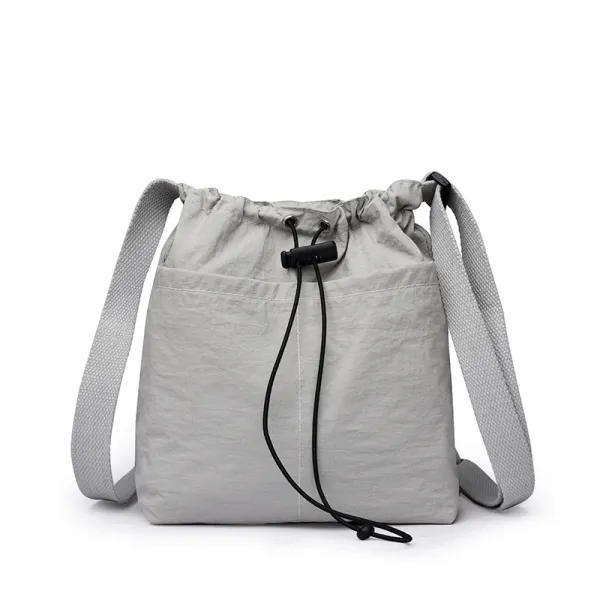 Design Drawstring Bucket Bag Light Gray Crossbody Bag - 1