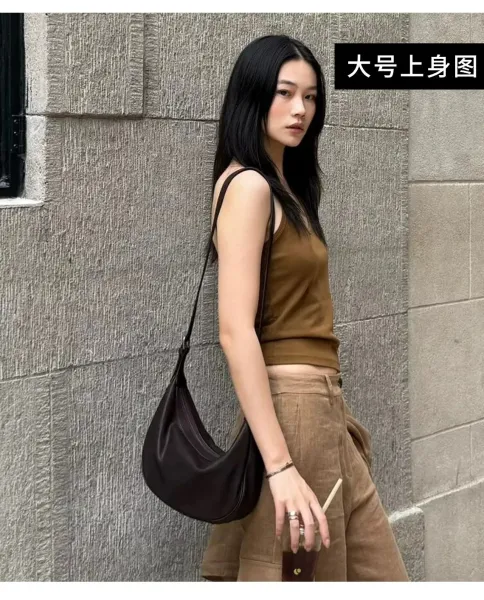 Design Crescent Moon Hobo Bag Black Leather Shoulder Bags - 5