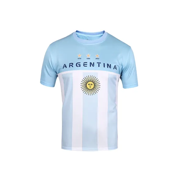 Design Argentina National Team 2022 World Cup Champion Jersey Light Blue / White T-Shirt Jersey - 1