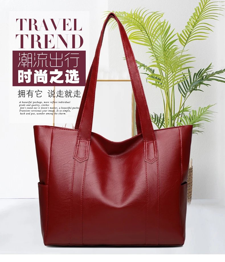 Design Classic Tote Bag Brown Leather-Effect Handbag - 5
