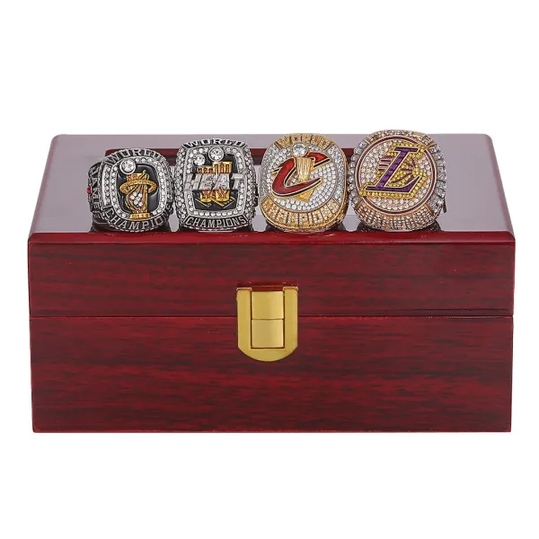 NBA Championship Rings Collection Miami Heat Cleveland Cavaliers Los Angeles Lakers Wooden Display Box Jewelry - 1
