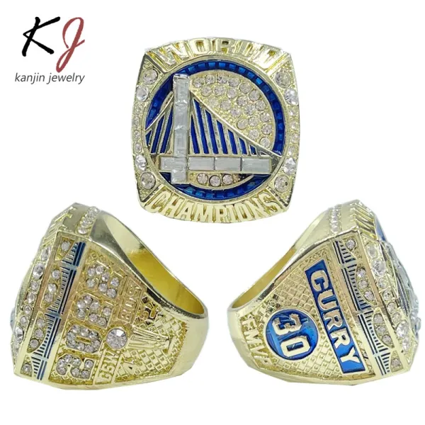 Design Kanjin Jewelry Golden State Warriors 2018 NBA Championship Ring Gold Blue Crystal Ring Jewelry - 1