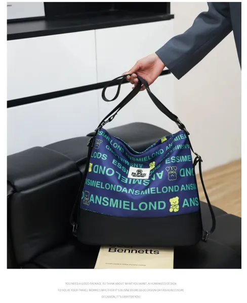Design Bufan Collection Letter Print Navy Blue Shoulder Bag Shoulder Bags - 21