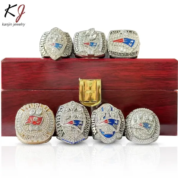 Design Kanjin Jewelry New England Patriots Super Bowl Championship Rings Set Silver Blue Red Multicolor Rings Jewelry - 6