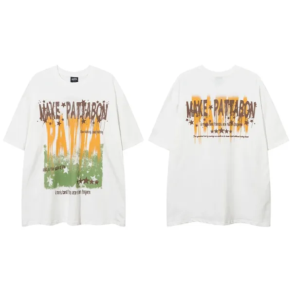 Design Make Pattabon Graphic Print Oversized T-Shirt White - 1