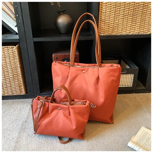 Design Tote Bag White with Brown Leather Handles - 25