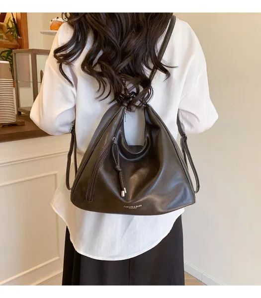 Design Fashion & Bags Hobo Bag Brown Leather-Effect Shoulder Bag Shoulder Bags - 5