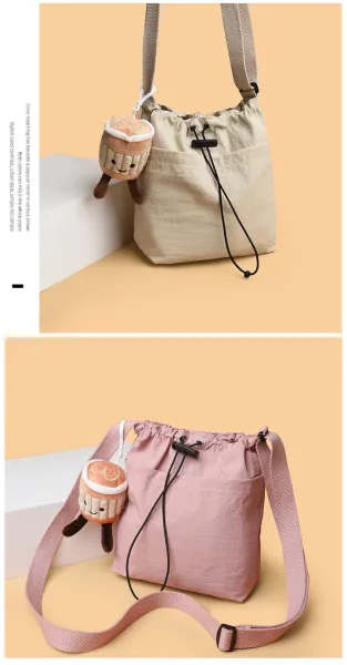 Design Drawstring Bucket Bag Beige Crossbody Bag - 9