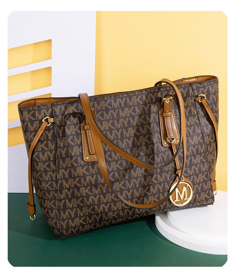 Michael Kors Jet Set Travel Tote Brown Monogram Canvas Handbag Tote Bag - 7