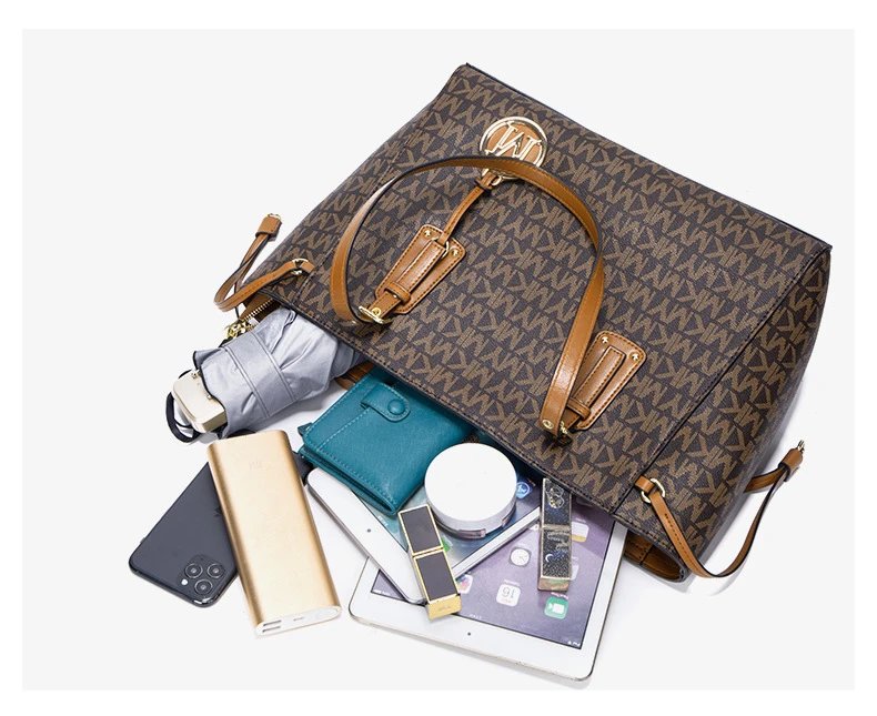Michael Kors Jet Set Travel Tote Brown Monogram Canvas Handbag Tote Bag - 11