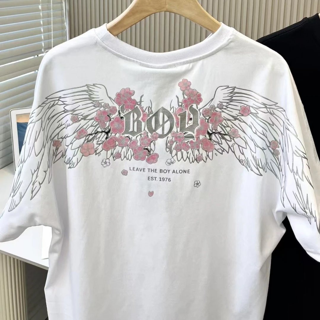Design Angel Wings Cherry Blossom Graphic T-Shirt White - 5