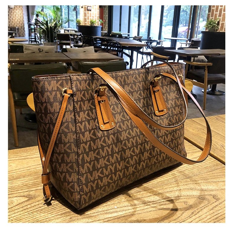 Michael Kors Jet Set Travel Tote Brown Monogram Canvas Handbag Tote Bag - 22