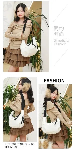Design Canvas Hobo Bag Beige with Black Straps Shoulder Bag - 37