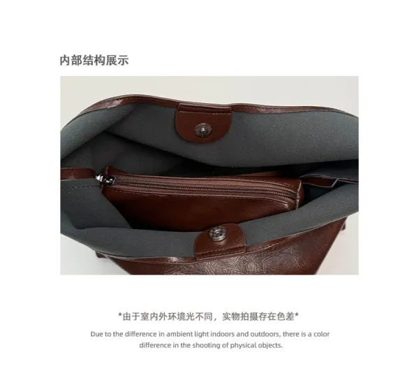 Design Hobo Bag Black Leather-Texture Shoulder Bag - 8
