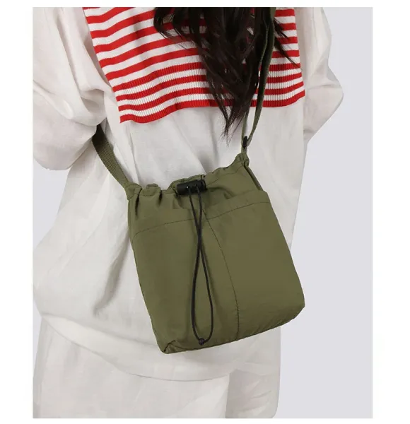 Design Drawstring Bucket Bag Beige Crossbody Bag - 17