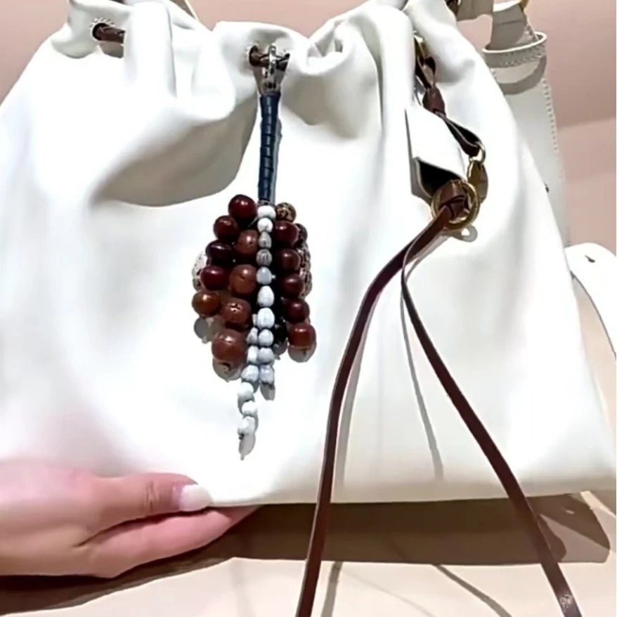 Wish-Fulfilling Seed & Lengyou Seed Wind Chime Beaded Bag Charm DIY Braiding Kit Half-Finished Handmade Woven Ring Loop