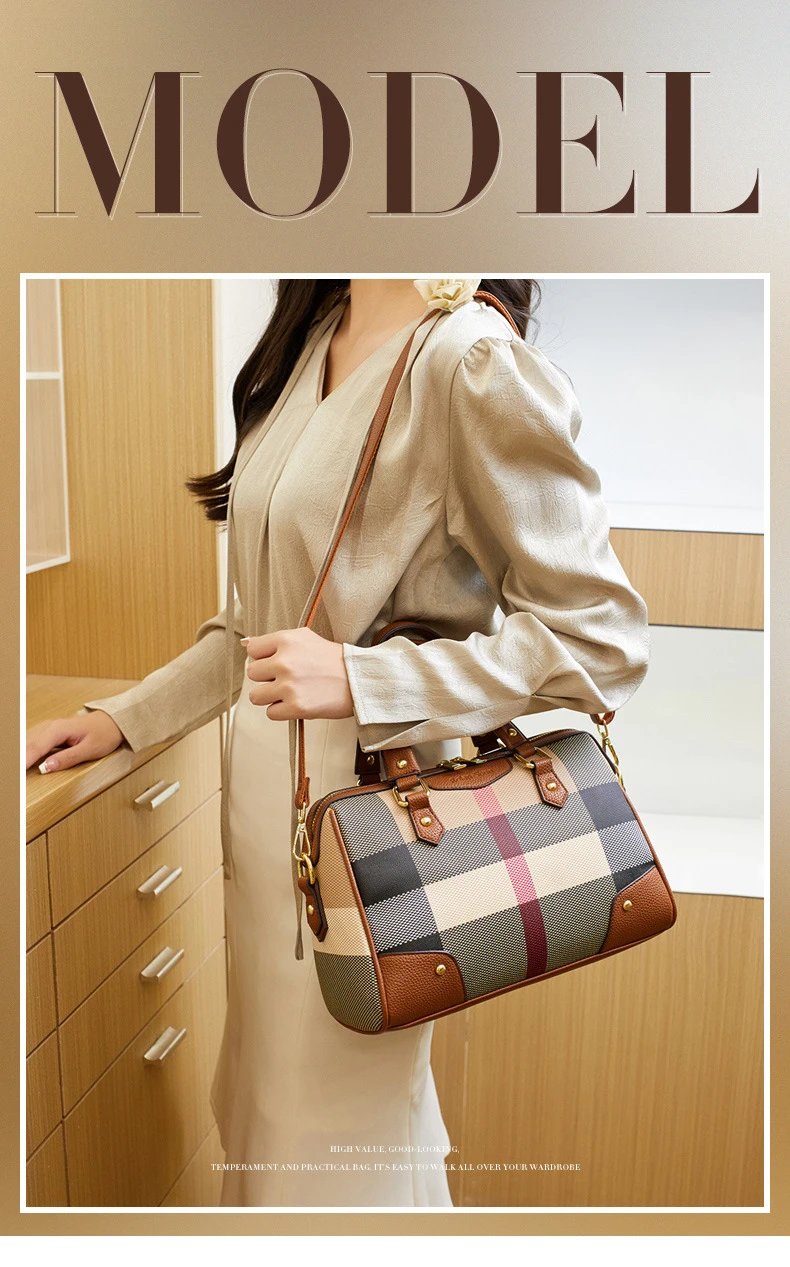 Burberry Check Print Boston Bag in Beige and Brown - 2