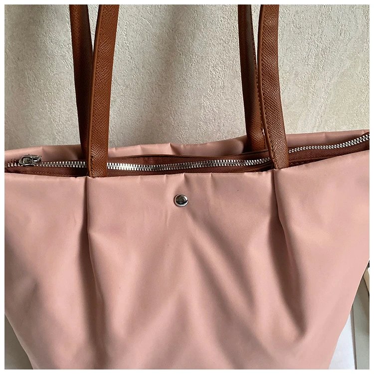 Design Tote Bag White with Brown Leather Handles - 38