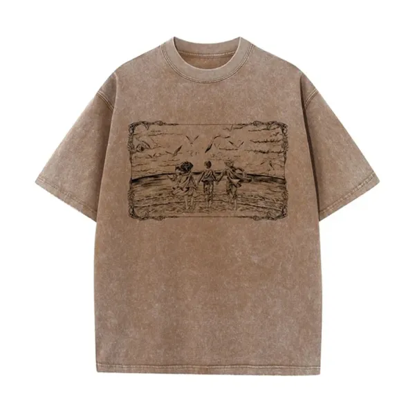 Design Vintage Washed Brown Graphic T-Shirt - 1