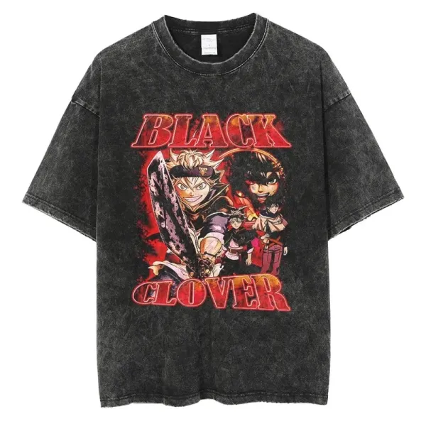 Design Black Clover Graphic Print Acid Wash T-Shirt T-Shirts - 1