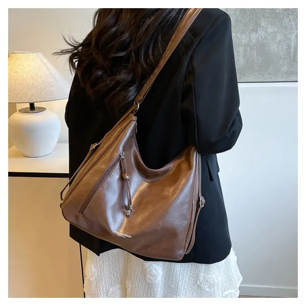 Design Fashion & Bags Hobo Bag Brown Leather-Effect Shoulder Bag Shoulder Bags - 23