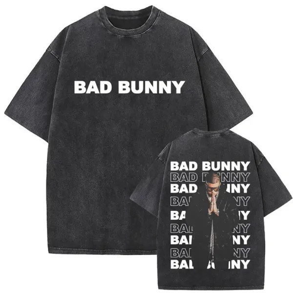 Badfriend Bad Bunny Graphic Oversized Washed Black T-Shirt T-Shirts - 1