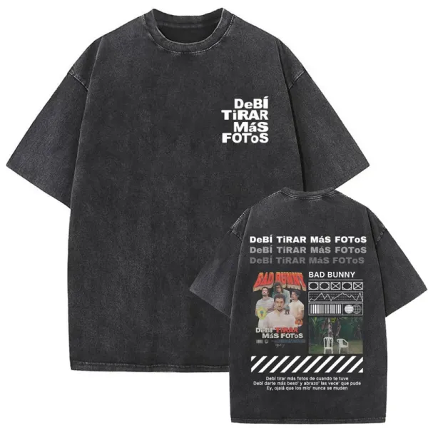 Design Bad Bunny Debi Tirar Más Fotos Oversized Washed Black T-Shirt T-Shirts - 1