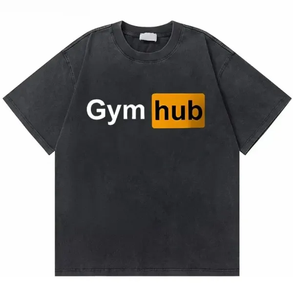Design Gym Hub Graphic Print Washed Black T-Shirt T-Shirts - 1