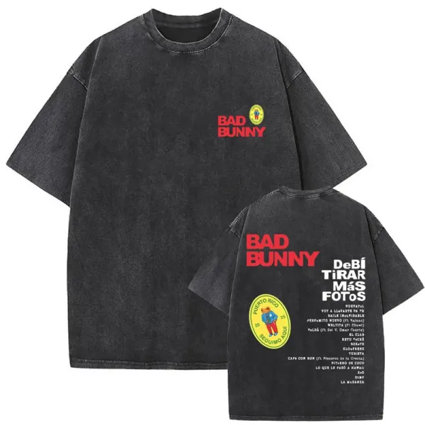 Design Bad Bunny Debi Tirar Más Fotos Oversized Washed Black T-Shirt Tops.t Shirts - 1