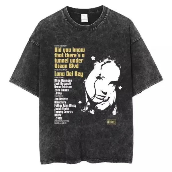 Design Lana Del Rey Did You Know That There's a Tunnel Under Ocean Blvd Album Art T-Shirt Black T-Shirts - 1