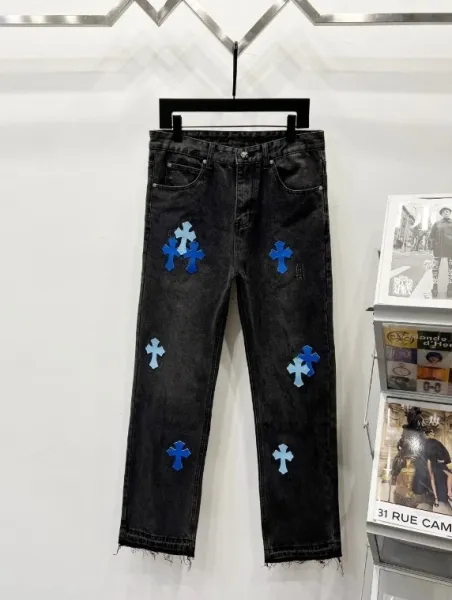 Chrome Hearts Cross-Embroidered Black Distressed Jeans - 1