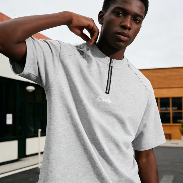Design Half-Zip Oversized T-Shirt Gray - 6