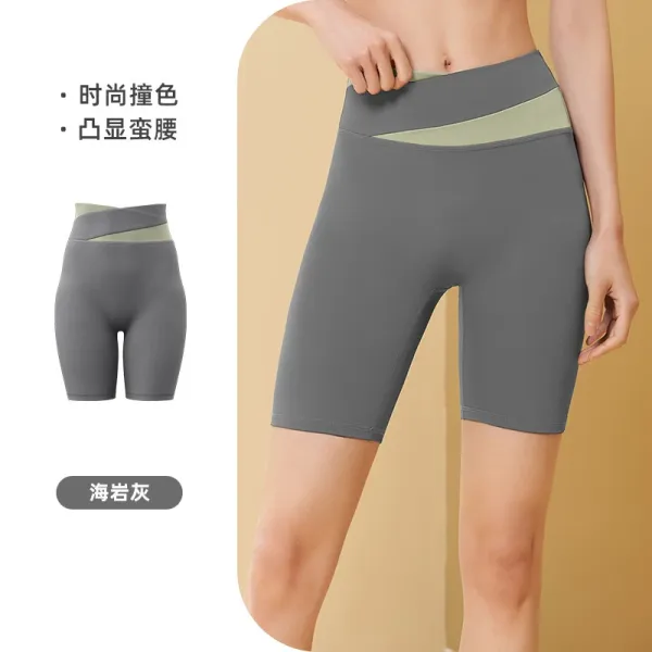 Design High-Waist Contrast Panel Cycling Shorts Sea Rock Gray - 1