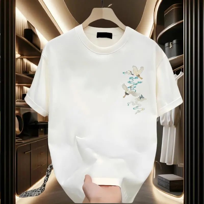 Design Crane Embroidery Black T-Shirt - 6