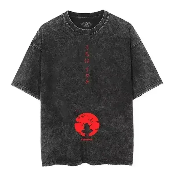 Design Uchiha Clan Red Sun T-Shirt Black Acid Wash - 1