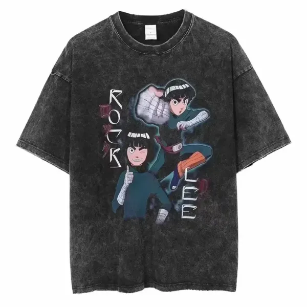 Design Naruto Rock Lee Graphic Acid Wash T-Shirt T-Shirts - 1