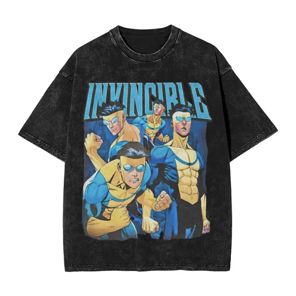 Design Invincible Comic Graphic Print Black Acid Wash T-Shirt T-Shirts - 1